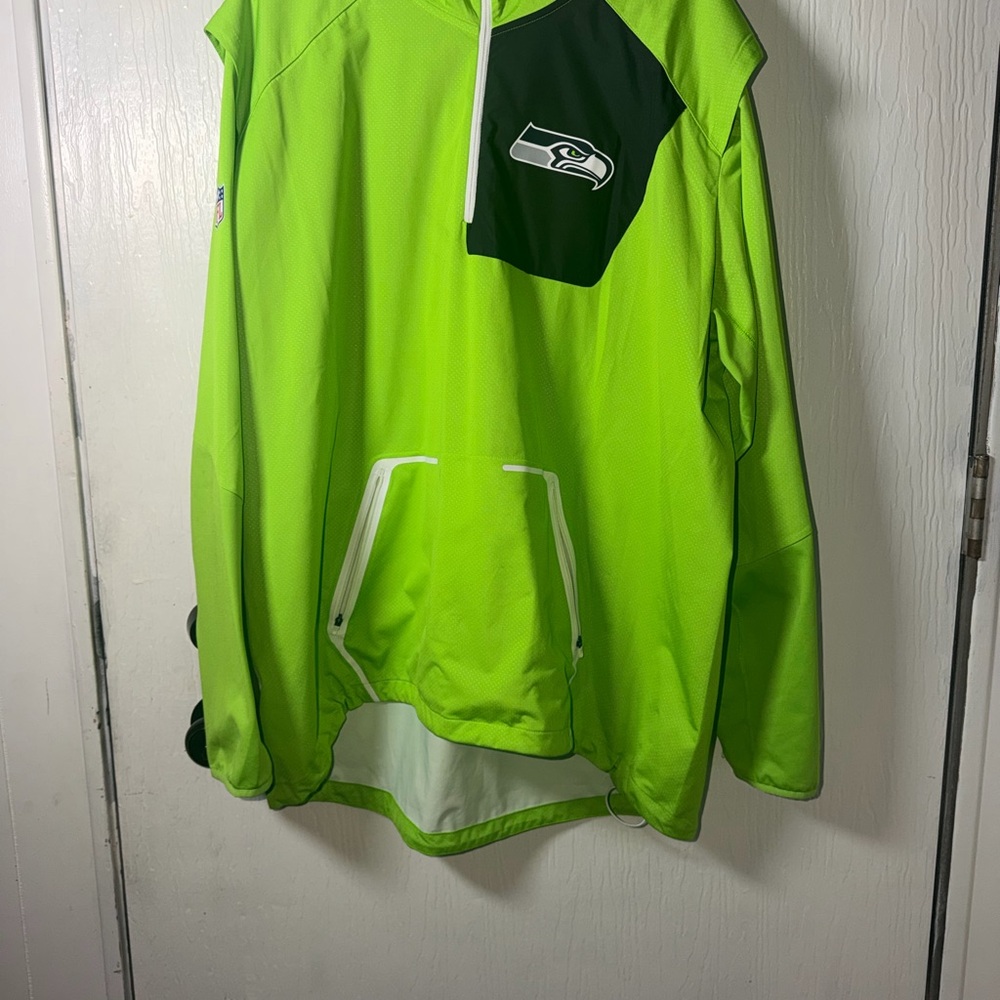 NFL Seattle Sea Hawks Lime Green Windbreaker Jacket with hoodie XXL